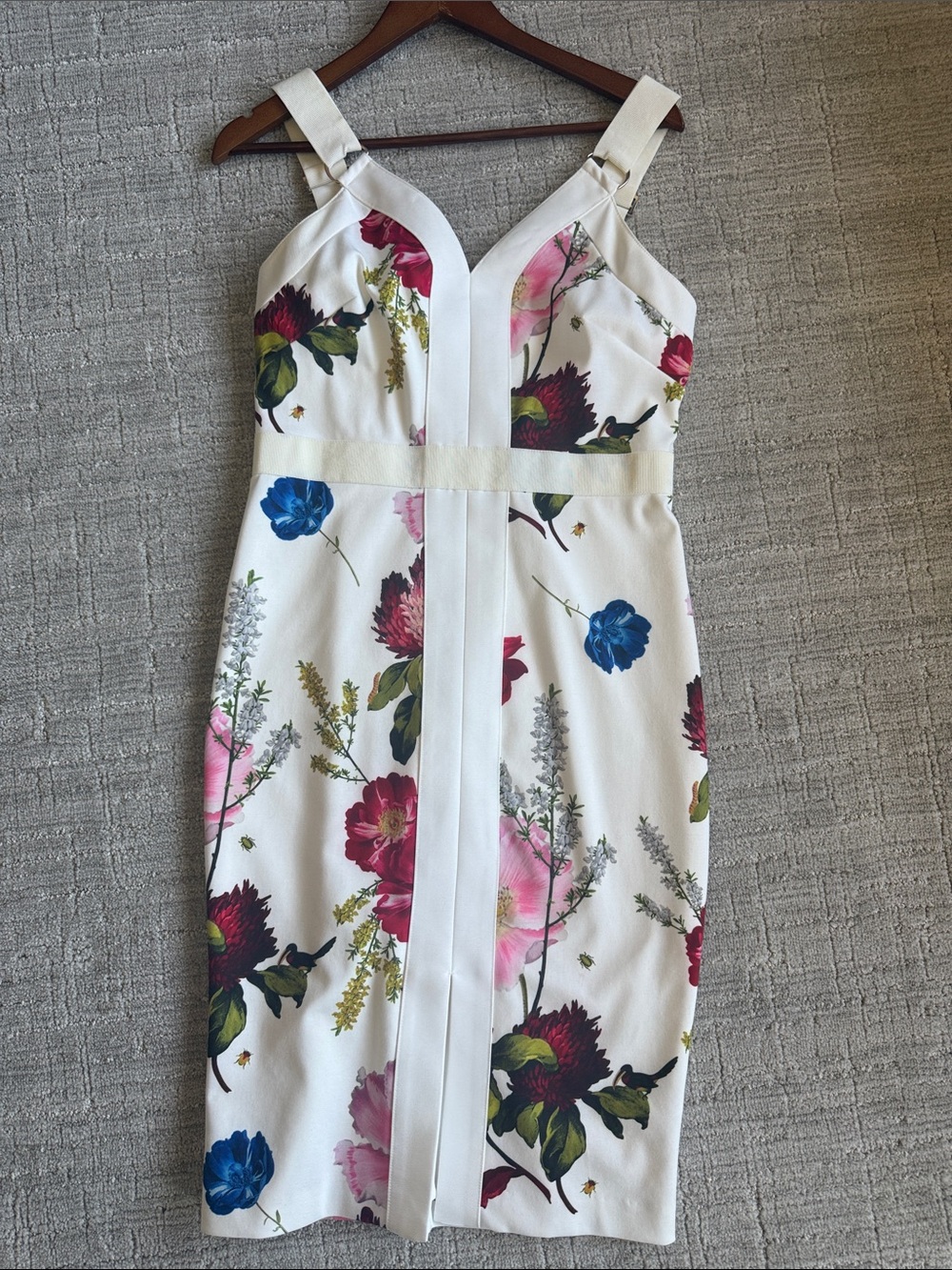 Ted Baker London White Midi Dress with Pink & Blue Floral Print